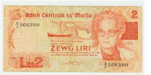 NICE LOOKING 2 LIRI NOTE FROM MALTA. YOU DON'T SEE TOO MANY OF THESE. Banknote