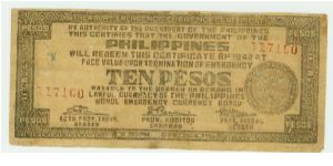 WWII PHILIPPINES 10 PESO GUERILLA/EMERGENCY NOTE. Banknote