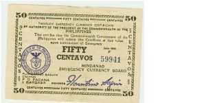 WWII PHILIPPINES 50 CENTAVOS GUERILLA/EMERGENCY NOTE. Banknote