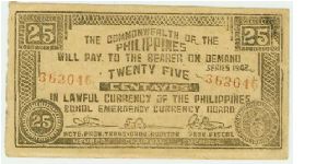 UNC.WWII PHILIPPINES 25 CENTAVOS GUERILLA/EMERGENCY NOTE. Banknote