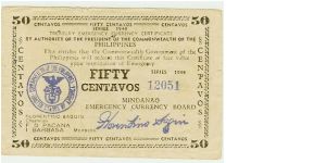 WWII PHILIPPINES 50 CENTAVOS GUERILLA/EMERGENCY NOTE. Banknote