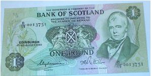 1 Pound.Bank of Scotland. Sail Ships. Sir Walter Scott with the Bank's Coat of Arms at the centre. Banknote