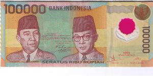 Indonesia 1999 100000 rupiah polymer! Pretty neat except it has several staple holes. Banknote