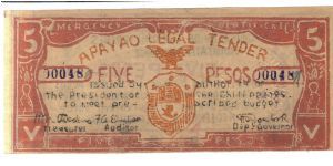 S-114a Apayao 5 Peso note. Banknote
