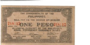 S-138 Bohol 1 Peso note. Banknote