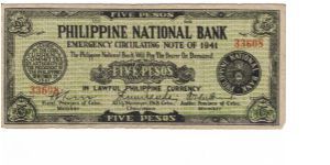 S-216 Cebu 5 Peso note. Banknote