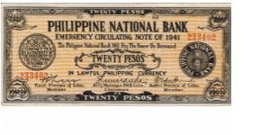 S-218a Cebu 20 Peso note. Banknote