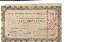 S-592 Misamia 10 centavos note. Countersigned with red signatures. Banknote