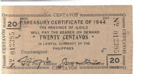 S-332, Ilocos 20 centavos Provincial Treasury Certificate. Banknote