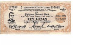 S-342 Ilocos 10 peso note. Black overprint date. Banknote