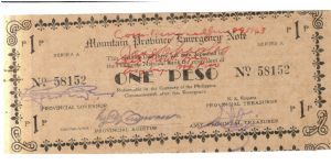 S-601 Misamis 1 Peso note, small heading. Countersigned with red signatures. Banknote