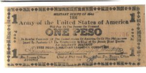 S-715 1 Peso Army of the United States of America Free Negros Military currency note. Banknote