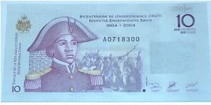 10 Gourdes. Sanite Belair. Fort Cap-Rouge. Bicentinary of Independence Commemorative note. Banknote