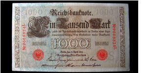 Imperial German Reichsbanknote 1910 RED Seal 1000 Mark Banknote