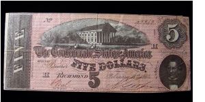 US 1864 Confederate 5 5ollars Banknote