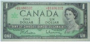 1 Dollar. To Commemorate the  Centenial of Canadian Confederation. Replacement Note. Banknote