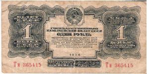 1 Rouble 1934, no signature Banknote