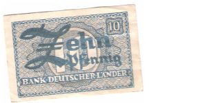 ... was established in the Western occupation zones in 1948 (currency reform), and replaced by the Deutsche Bundesbank in 1957. So I guess this note is from 1948.

Thanks fo thr info chrisild Banknote