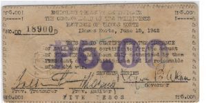 S-297 Emergency Treasury Certificate, Province of Ilocos Norte 5 Peso note, seventh series. Banknote