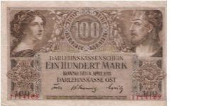 100 Mark 4.4.1918 Kowno, Darlehnskasse Ost (Occupation issue for western Russia) Banknote