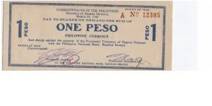 S-654a Negros Oriental One Peso note. Banknote