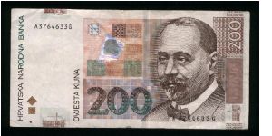 200 Kuna.

S. Radic at right on face; town command in Osijek on back.

Pick #42 Banknote