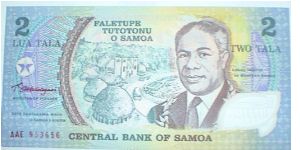 Western Samoa. 2 Tala. Commemorative Polymer issue honoring head of state for life Tanumafili II. Banknote