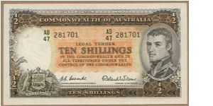 Australia 1954 Commonwealth Bank 10 Shillings Banknote