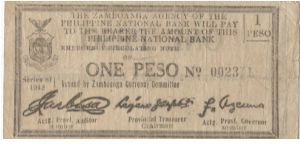 S-1183 Zamboanga Currency Committee 1 Peso note. Banknote