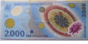 2000 Lei from Romania. 1st polymer note issued in Europe. Banknote