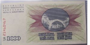 Bosnia Herzgovina 1000 banknote. Banknote