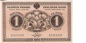 1 Markka 1916-1918, K.Basilier & L Hisinger-Jägerskiöld Banknote