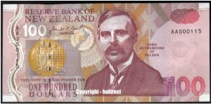 $100 Brash AA 000115 (First prefix) Banknote