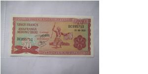 Burundi 20 Francs banknote. Uncirculated condition. Banknote