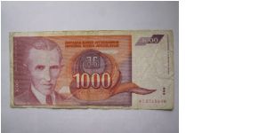 Yugoslavia 1000 Dinara banknote in VF condition Banknote