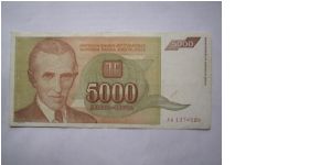 Yugoslavia 5000 Dinara banknote in VF condition Banknote