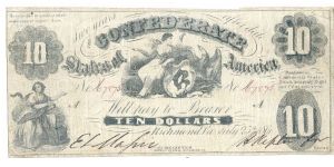 Type 10 Confederate $10 note. Banknote