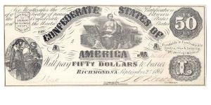 Type 14 Confederate $50 note. Banknote