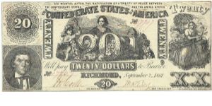 Type 20 Confederate $20 note Banknote