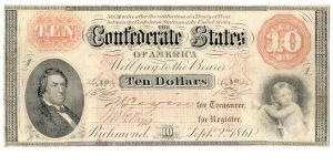 Type 24 Confederate $10 note. Banknote