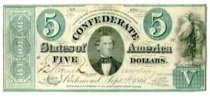 Type 33 Confederate $5 note. Banknote