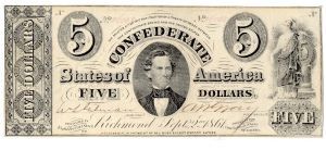 Type 34 Confederate $5 note. Banknote