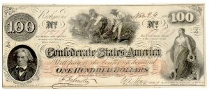 Type 41 Confederate $100 Interest Bearing note. Banknote