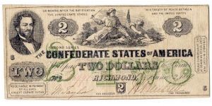 Type 43 Confederate $2 note. Banknote