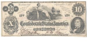 Type 46 Confederate $10 note. (Printer's error: should be 1861) Banknote