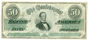 Type 50 Confederate $50 note. 
(PF-21 discovery note.) Banknote