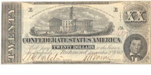 Type 51 Confederate $20 note. Banknote