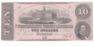 Type 52 Confederate $10 note. Banknote