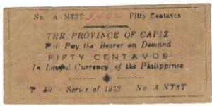S-201a Province of Capiz 50 Centavos note. Banknote