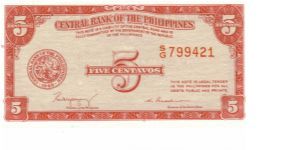 PI-125 Philippines 5 centavos note. Banknote